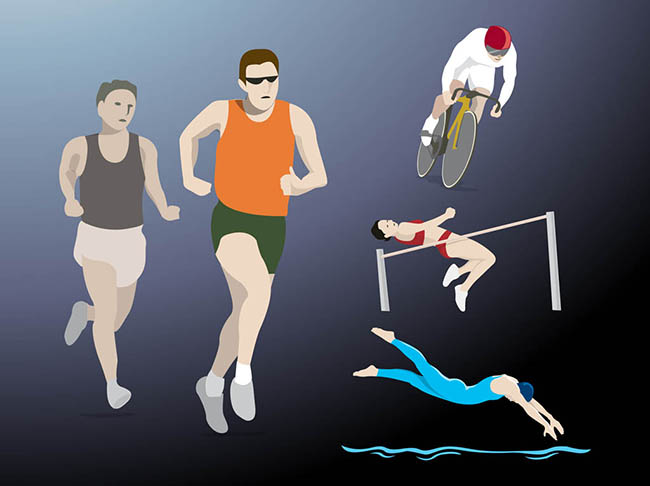 People-swimming-jogging-cycling-jumping