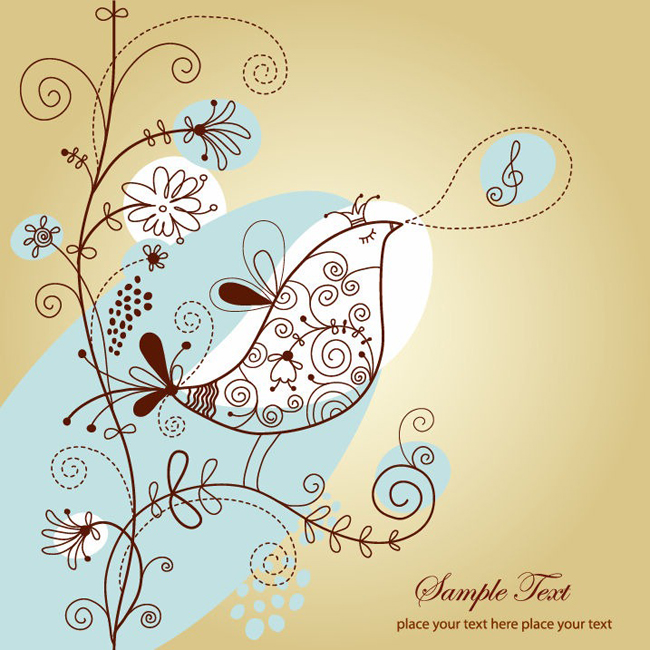 Singing-Bird-with-Floral-Vector-Illustration