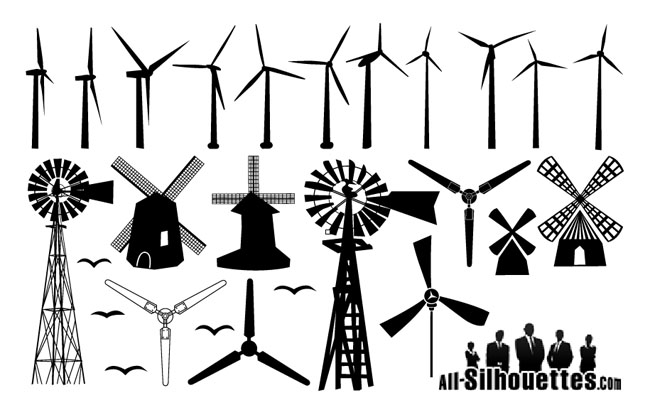 Free-Vector-Windmill-Silhouettes